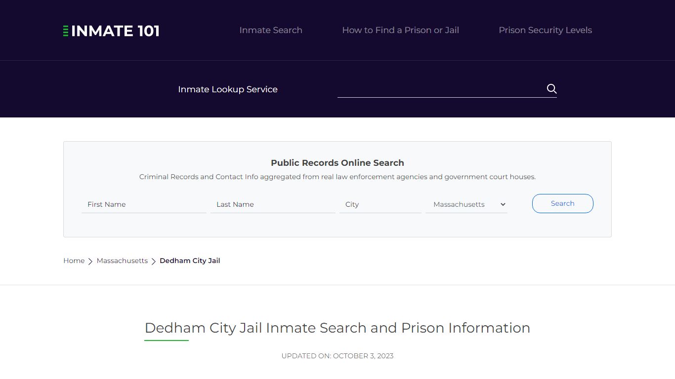 Dedham City Jail Inmate Search and Prison Information