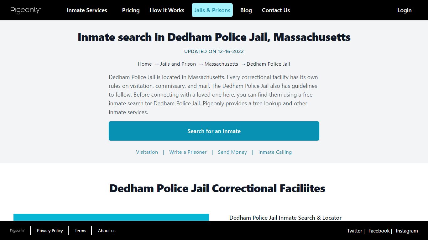 Inmate Search Dedham Police Jail, Massachusetts | Pigeonly
